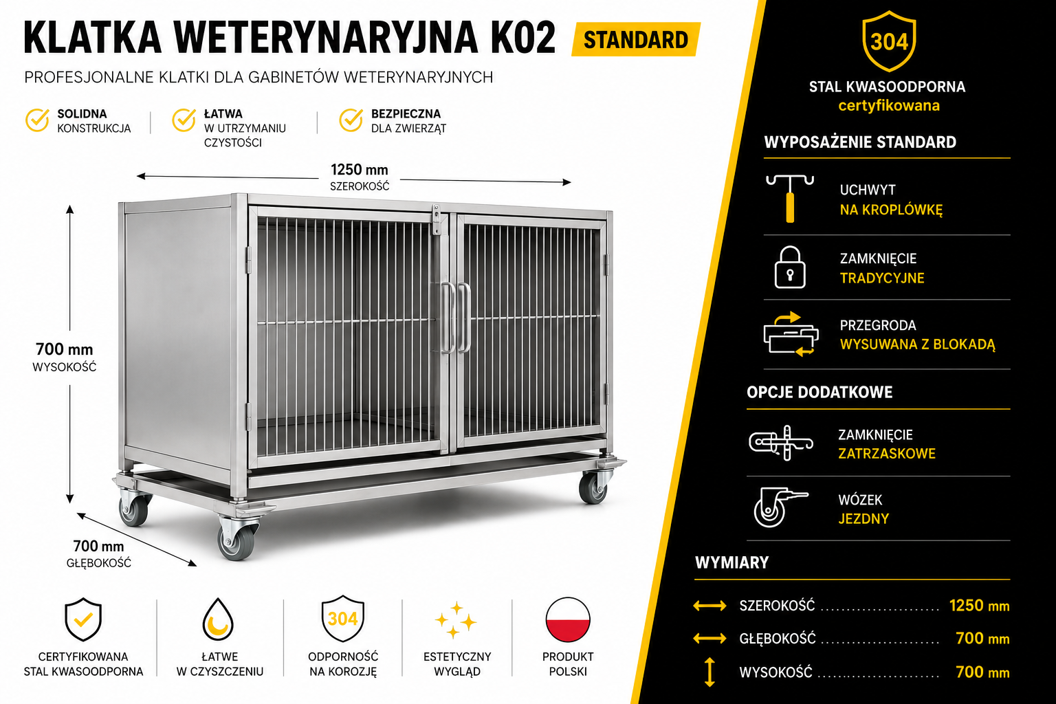 Klatka weterynaryjna K02 - wymiary